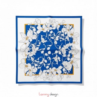 Silk scarf -Luna Bloom – Under the Moonlight, Beauty Awakens Navy 90x90cm